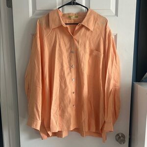 Sigrid Olsen 100% Linen Button Up Blouse Orange Size 3X